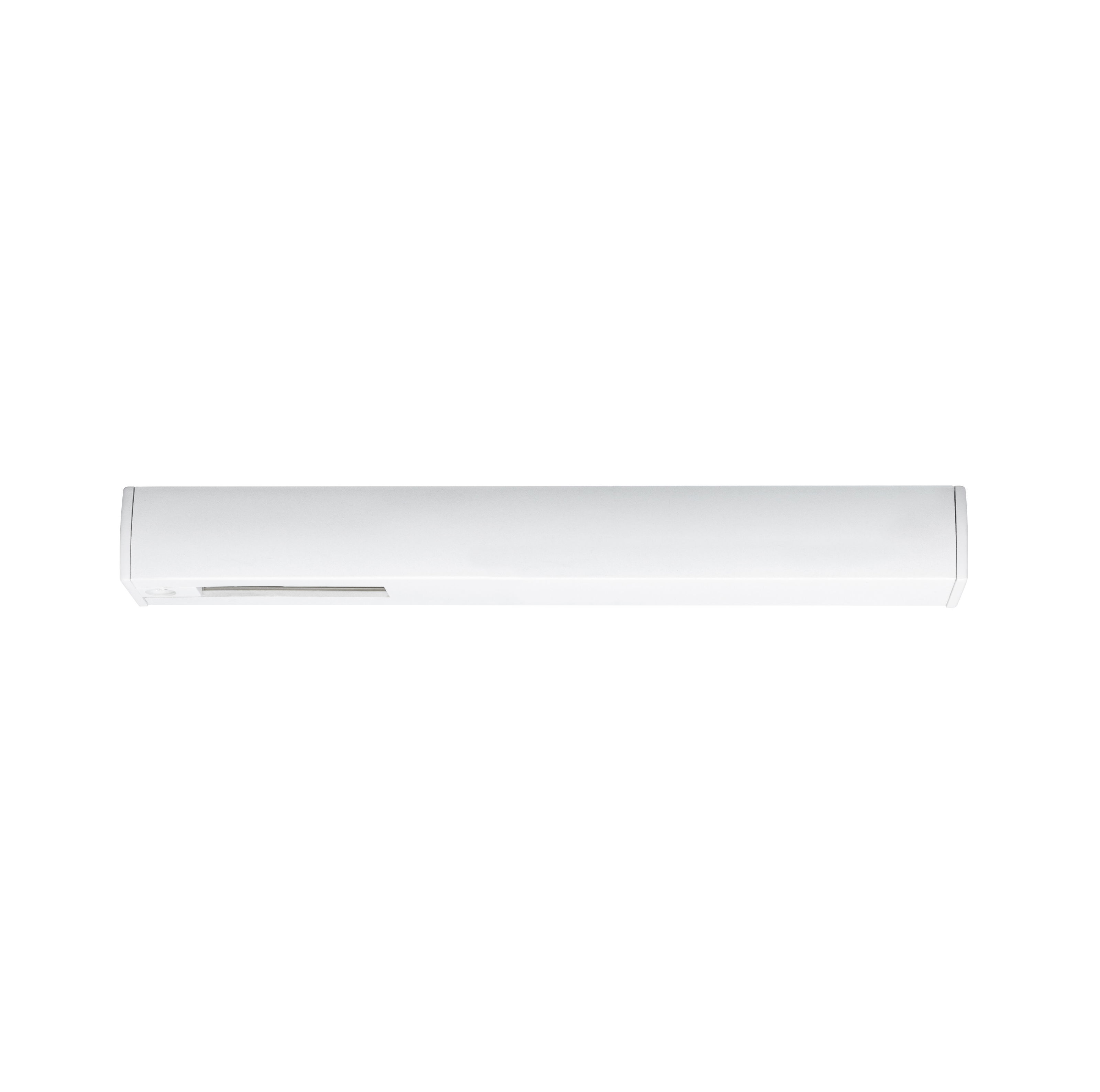 Slim white LED under-cabinet light made of plastic for modern kitchen lighting