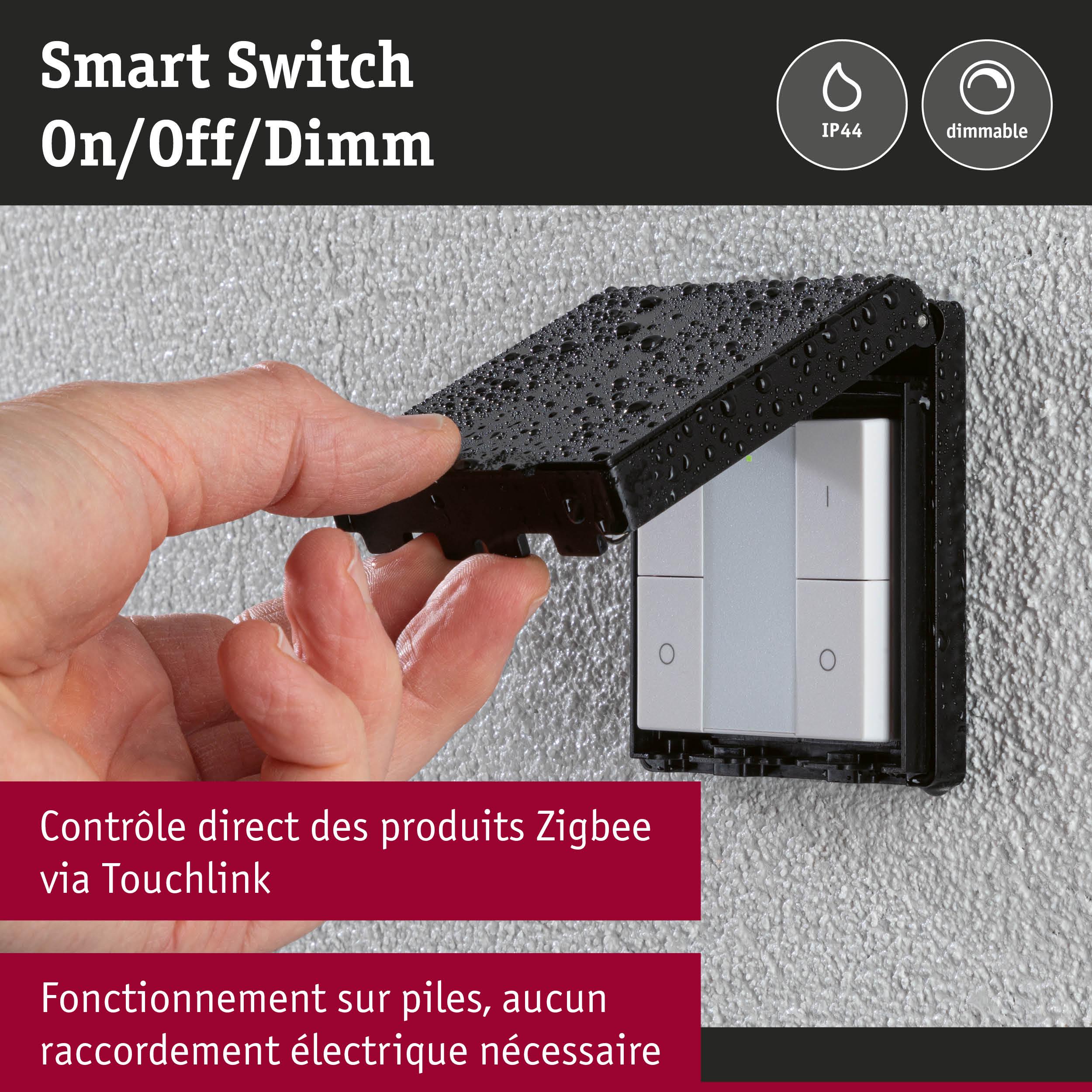 Interrupteur intelligent étanche IP44, dimmable, contrôle Zigbee, fonctionne sur piles sans raccordement électrique