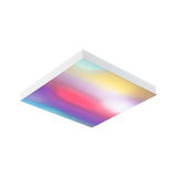 Square ceiling light with white frame and multicolored diffuse illumination for modern room lighting