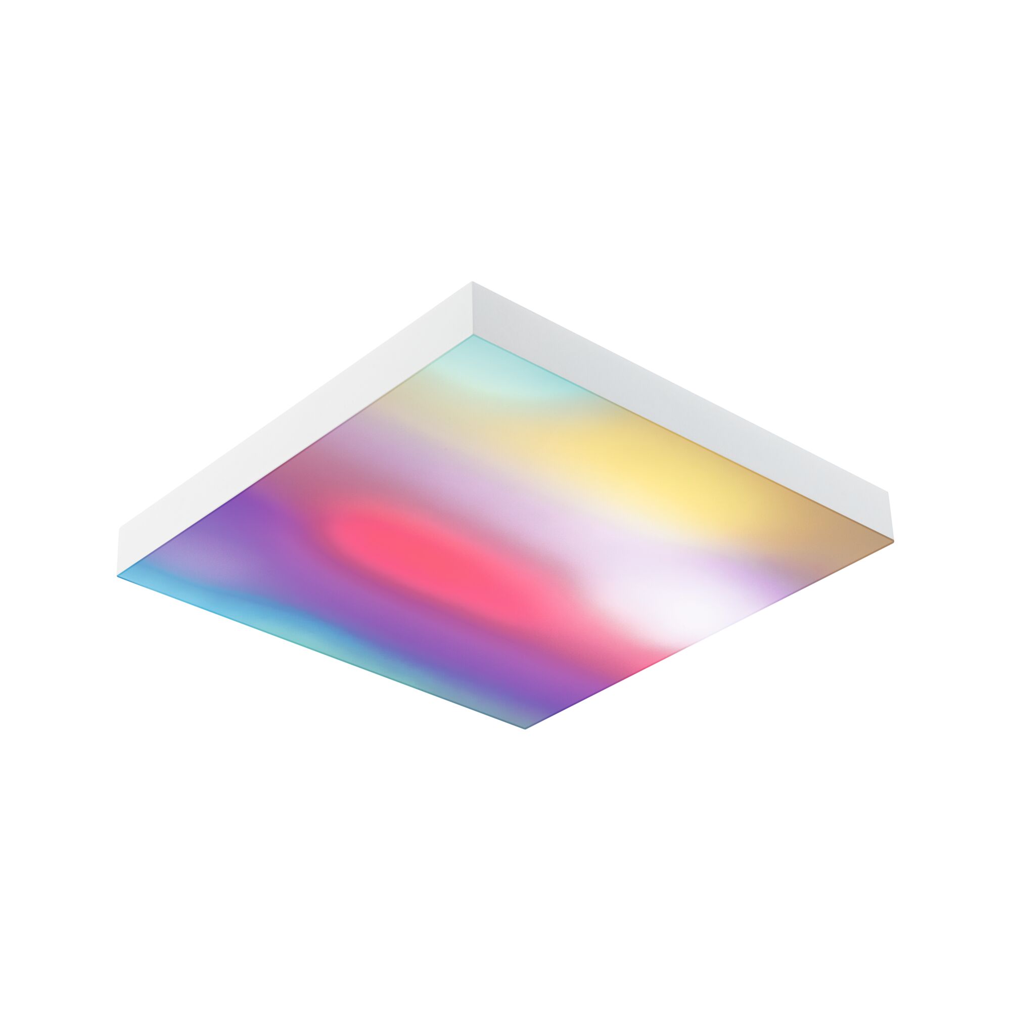 Square ceiling light with white frame and multicolour LED for modern room lighting and decor