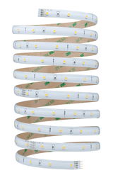 Flexible LED strip light with white LEDs and adhesive backing for versatile lighting solutions.