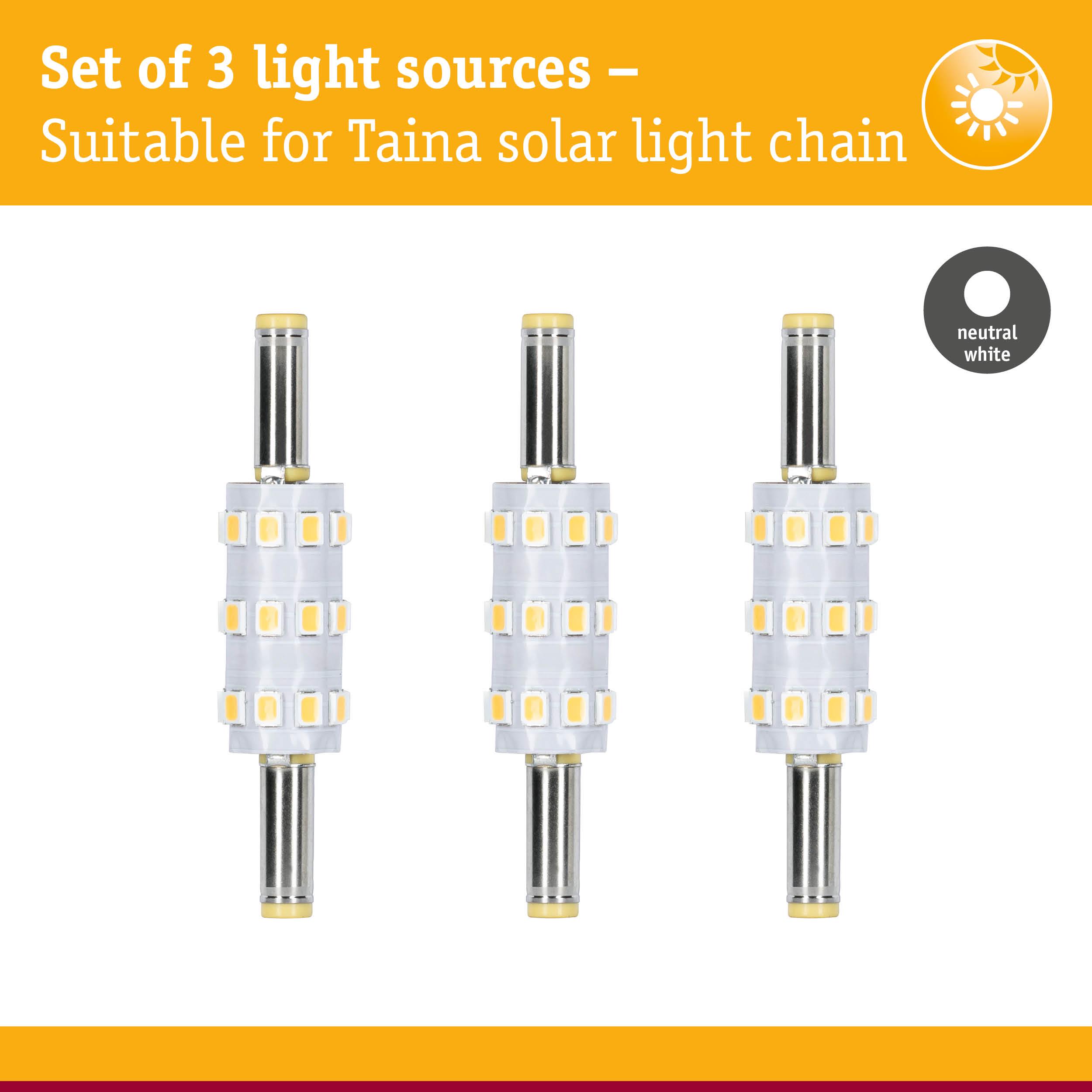 Set of 3 neutral white LED light sources for Taina solar light chain, energy-efficient lighting bulbs