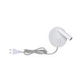 White LED wall spotlight with round base and flexible cable for modern indoor lighting