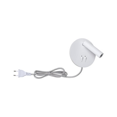 Weißer LED-Wandstrahler mit rundem Sockel und flexiblem Kabel für moderne Innenbeleuchtung