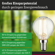 Energiesparlampe mit klarem Glas und sichtbarem LED-Filament, energieeffiziente LED-Glühbirne