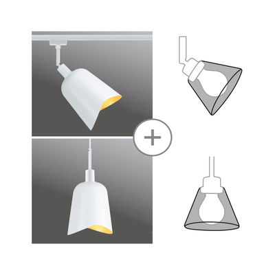 Weißer Metall-Spot und Pendelleuchte mit warmem Licht für moderne Innenbeleuchtung und LED Lampen