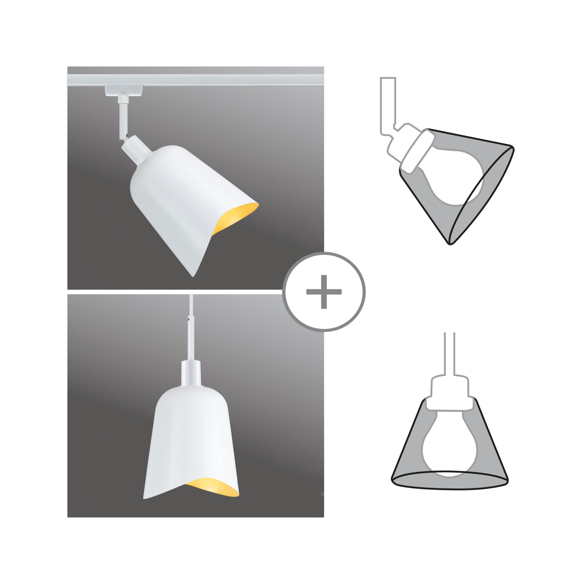 URail Skærm DecoSystems Alvaro 144mm Hvid/Mat guld Hvid metalspot og pendel med varmt lys til moderne indendørsbelysning og LED-pærer