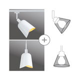 Weißer Metall-Spot und Pendelleuchte mit warmem Licht für moderne Innenbeleuchtung und LED Lampen