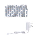 Flexible LED strip with warm white LEDs and white power adapter for indoor lighting solutions