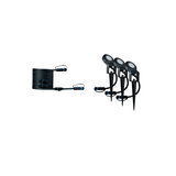 Black LED garden spotlight set with cable and ground spikes for outdoor garden lighting.