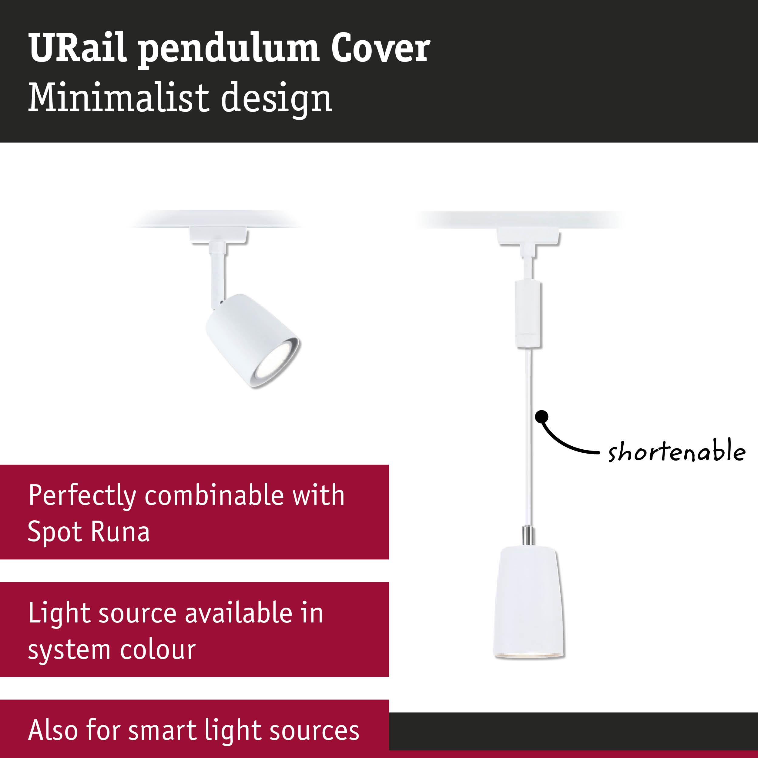 Minimalist white URail Pendulum Cover in plastic, compatible with Spot Runa, shorten cable option