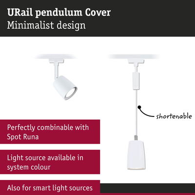 Minimalist white URail Pendulum Cover in plastic, compatible with Spot Runa, shorten cable option