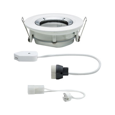 White recessed spotlight with metal clip and cable connector for indoor LED lighting
