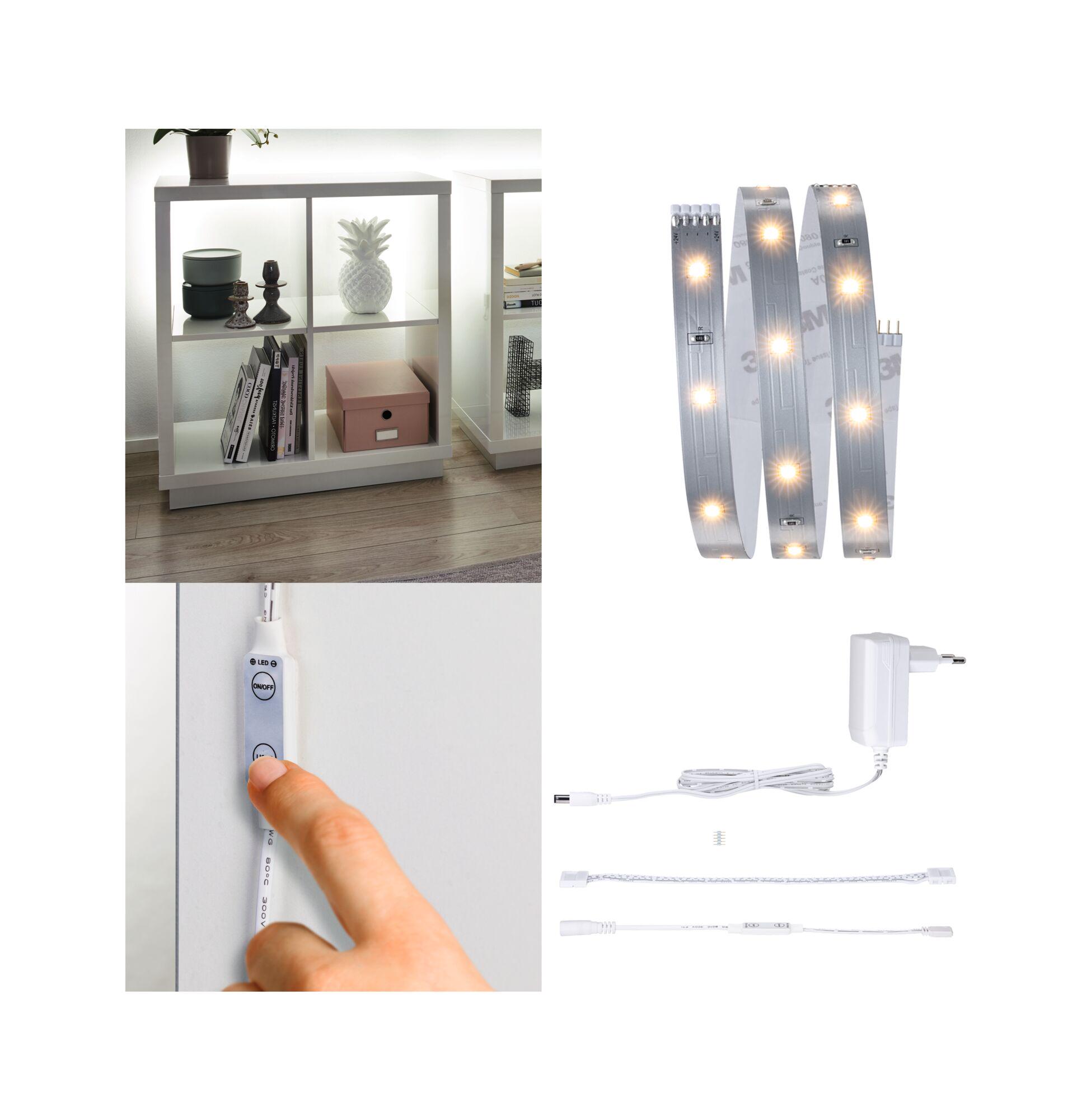 LED-Lichtband mit Schalter und Netzteil in Weiß für flexible Beleuchtung und Wohnraumakzente