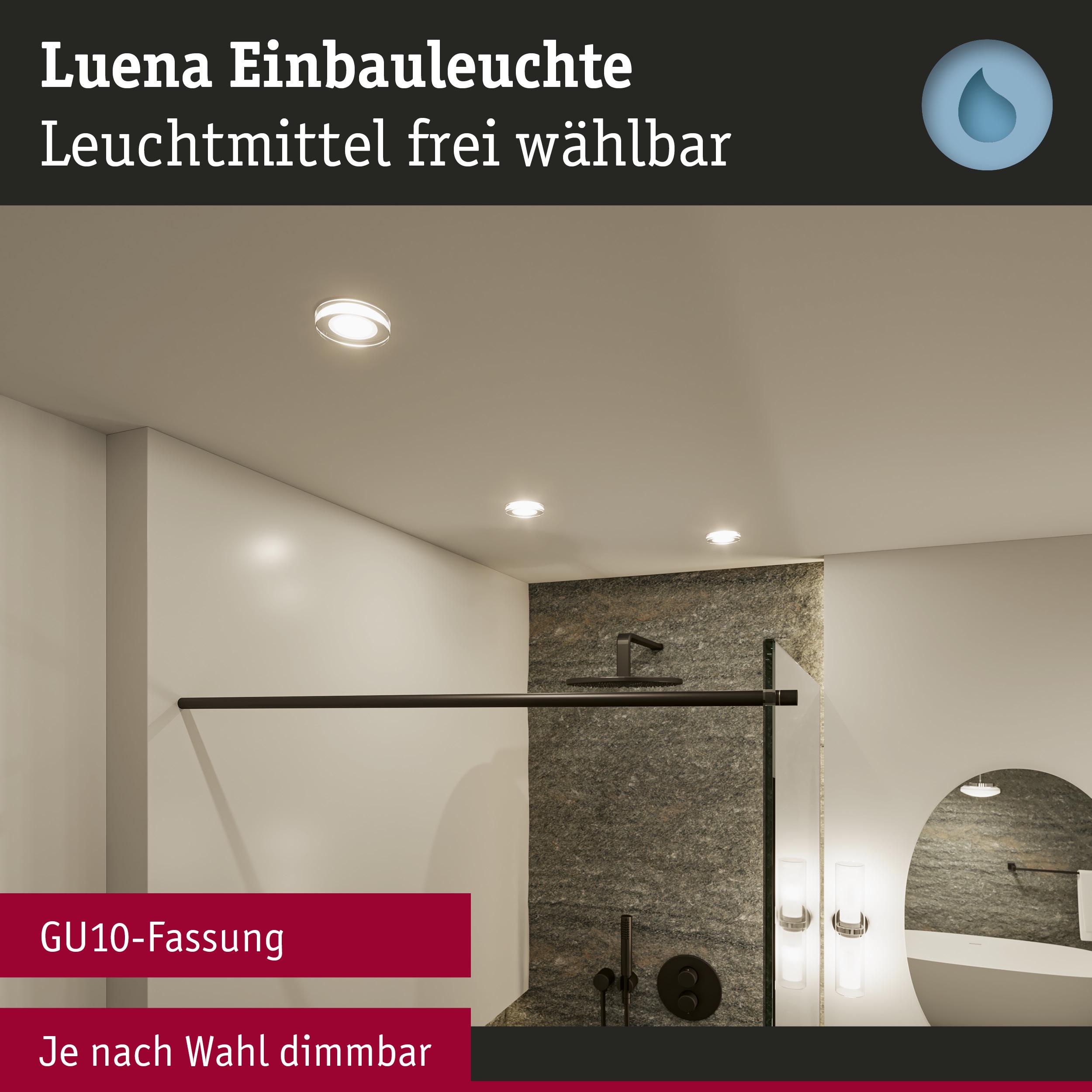 Luena Einbauleuchte mit GU10-Fassung in Weiß, dimmbar, moderne Badbeleuchtung mit LED-Spots