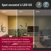 Spot encastré LED Gil dimmable avec protection IP44 et intensité réglable sur 3 niveaux pour salon