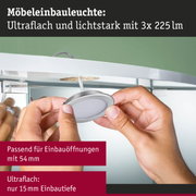 Ultraflache Möbel-Einbauleuchte in Silber mit 225 Lumen, ideal für 54 mm Einbauöffnungen