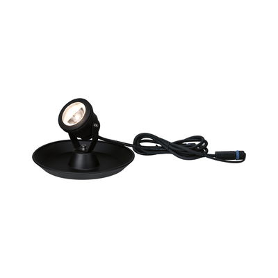 Black metal LED outdoor spotlight with cable and round base for garden lighting