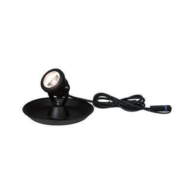 Schwarze LED-Außenleuchte aus Metall mit Kabel und rundem Sockel für Gartenbeleuchtung