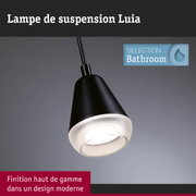 Lampe suspension noire Luia avec verre blanc pour éclairage de salle de bain moderne