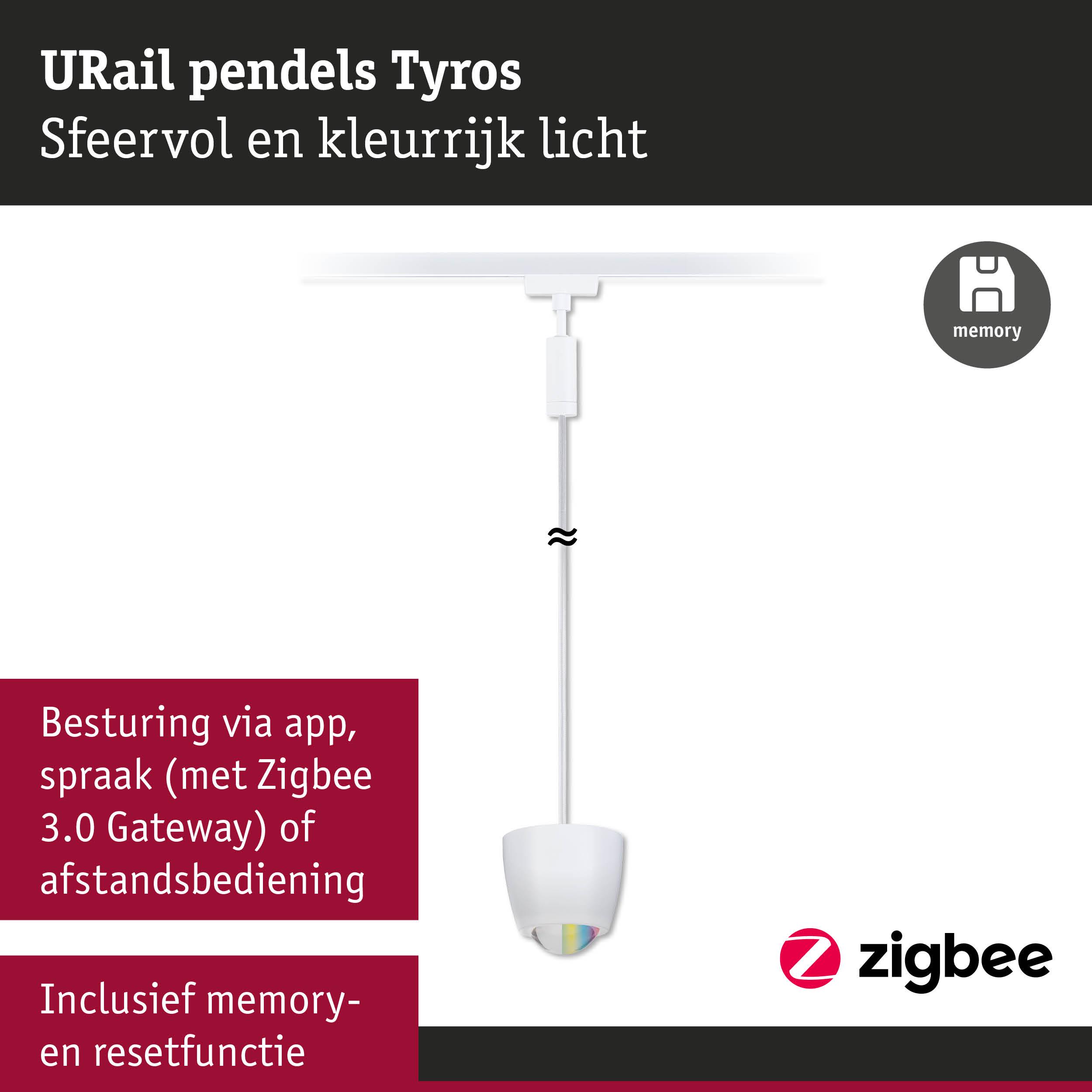 Witte URail Tyros pendel van kunststof met Zigbee bediening en geheugenfunctie