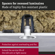 Black fire-resistant plastic spacer for recessed luminaires with insulation and LED light source