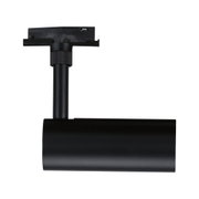 Black metal LED spotlight with cylindrical design for track lighting, modern lighting solution