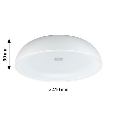 Plafonnier rond blanc en plastique de 410 mm de diamètre et 90 mm de hauteur pour pièces à vivre.