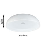 Ronde witte kunststof plafondlamp met 410 mm diameter en 90 mm hoogte voor woonruimtes.