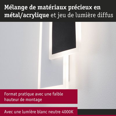 Applique murale moderne en métal et acrylique noir et blanc avec lumière neutre 4000K