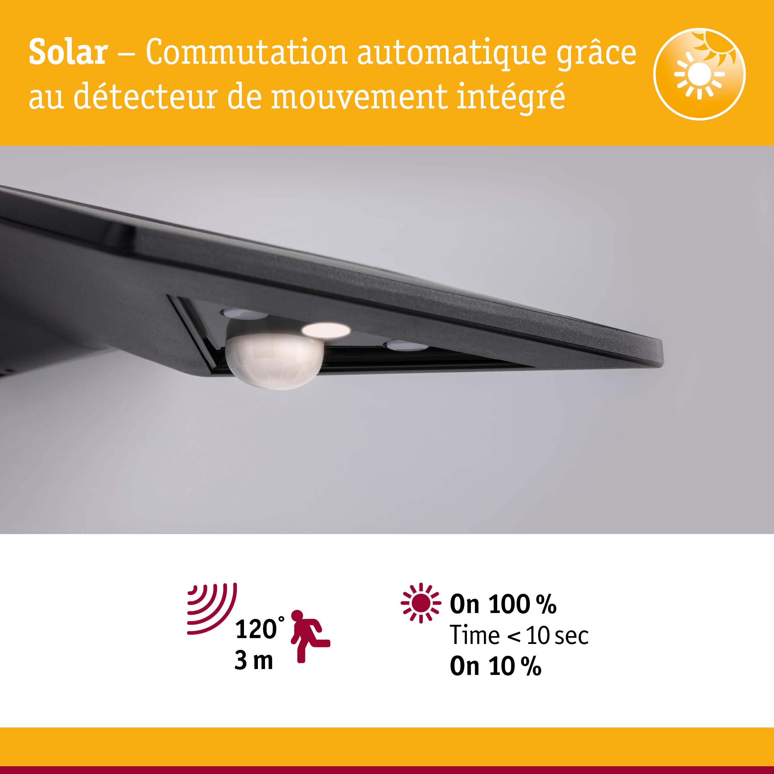 Détecteur de mouvement noir avec angle de détection de 120° et portée de 3 m pour commutation automatique