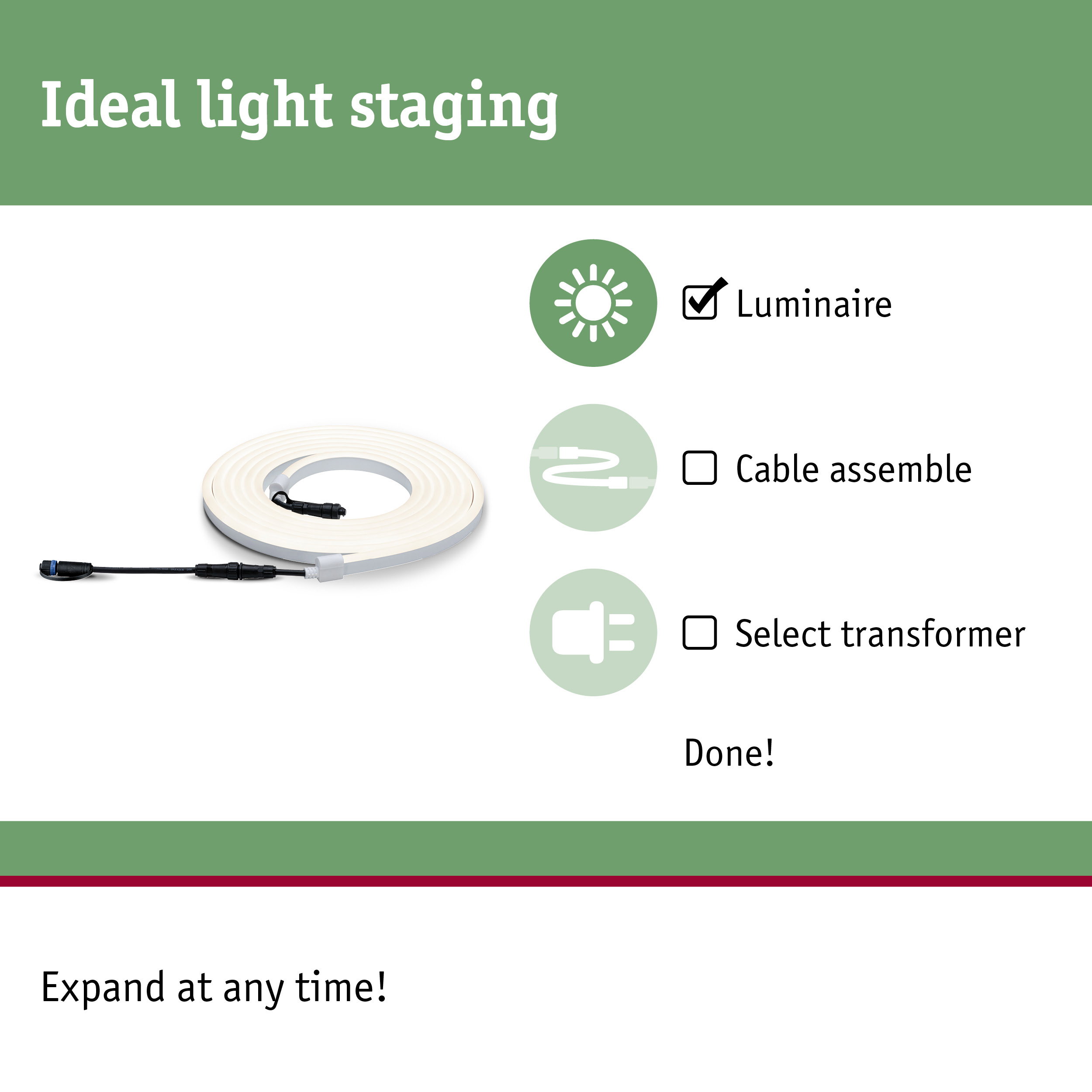 Flexible white LED light strip with connector cable for customizable indoor lighting solutions