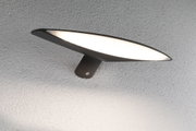 Schwarze LED-Wandleuchte aus Metall mit breitem, flachem Leuchtfeld für moderne Außenbeleuchtung