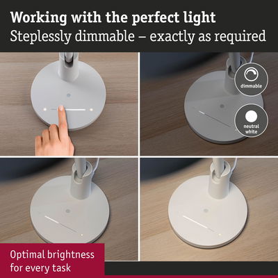 White dimmable LED desk lamp with touch control for optimal brightness for every task