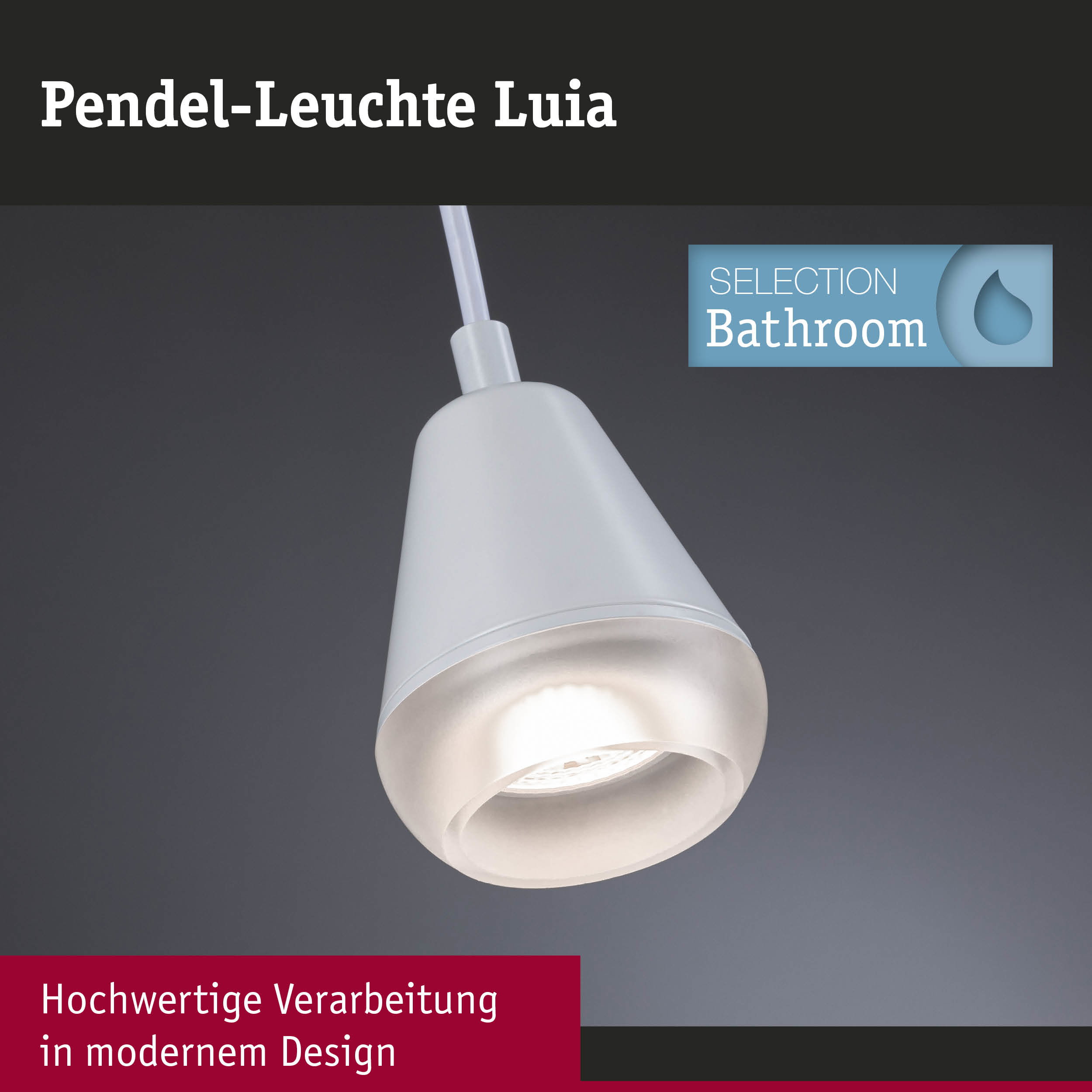 Weiße Pendel-Leuchte Luia aus Kunststoff für Badezimmer mit modernem Design und LED-Licht