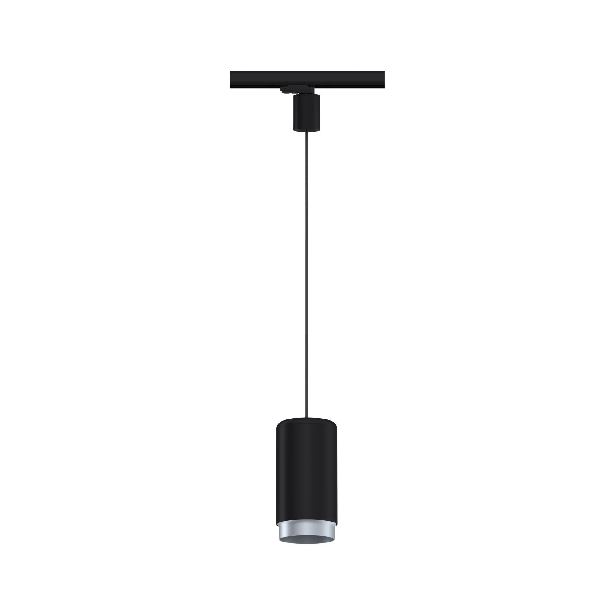 Black metal LED pendant light with silver reflector for modern indoor lighting solutions