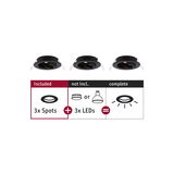 Drei schwarze Einbaustrahler ohne LEDs, Set mit 3 Spots für LED-Beleuchtungssysteme