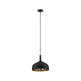 Schwarze Metall-Pendelleuchte mit goldfarbenem Innenraum und sichtbarer Glühbirne für moderne Beleuchtung