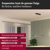 Suspension Tulga en feutre noir, réglable en hauteur, idéale pour éclairer la table à manger