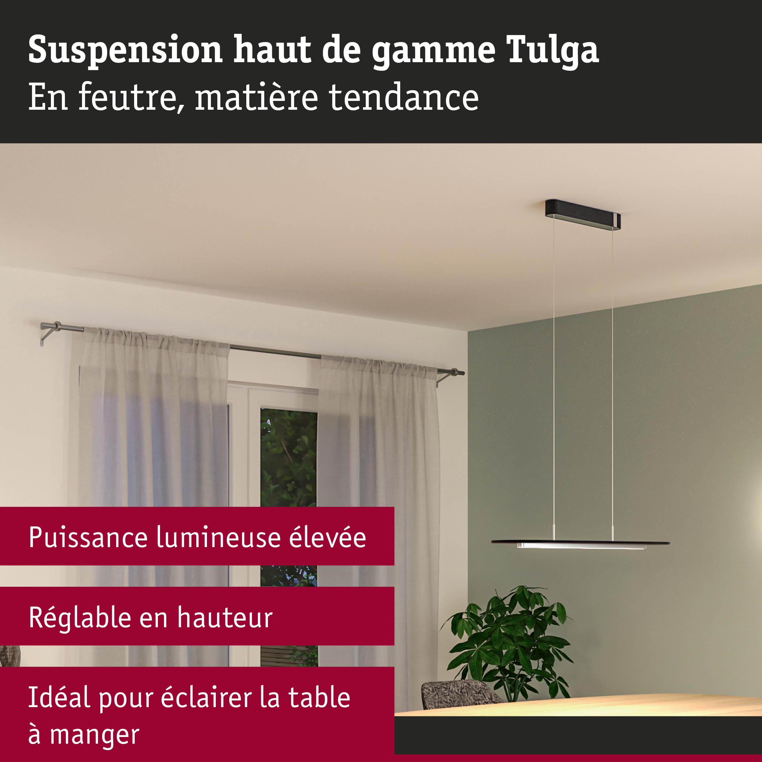 Suspension Tulga en feutre noir, réglable en hauteur, idéale pour éclairer la table à manger