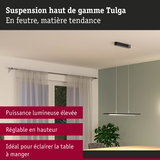 Suspension Tulga en feutre noir, réglable en hauteur, idéale pour éclairer la table à manger