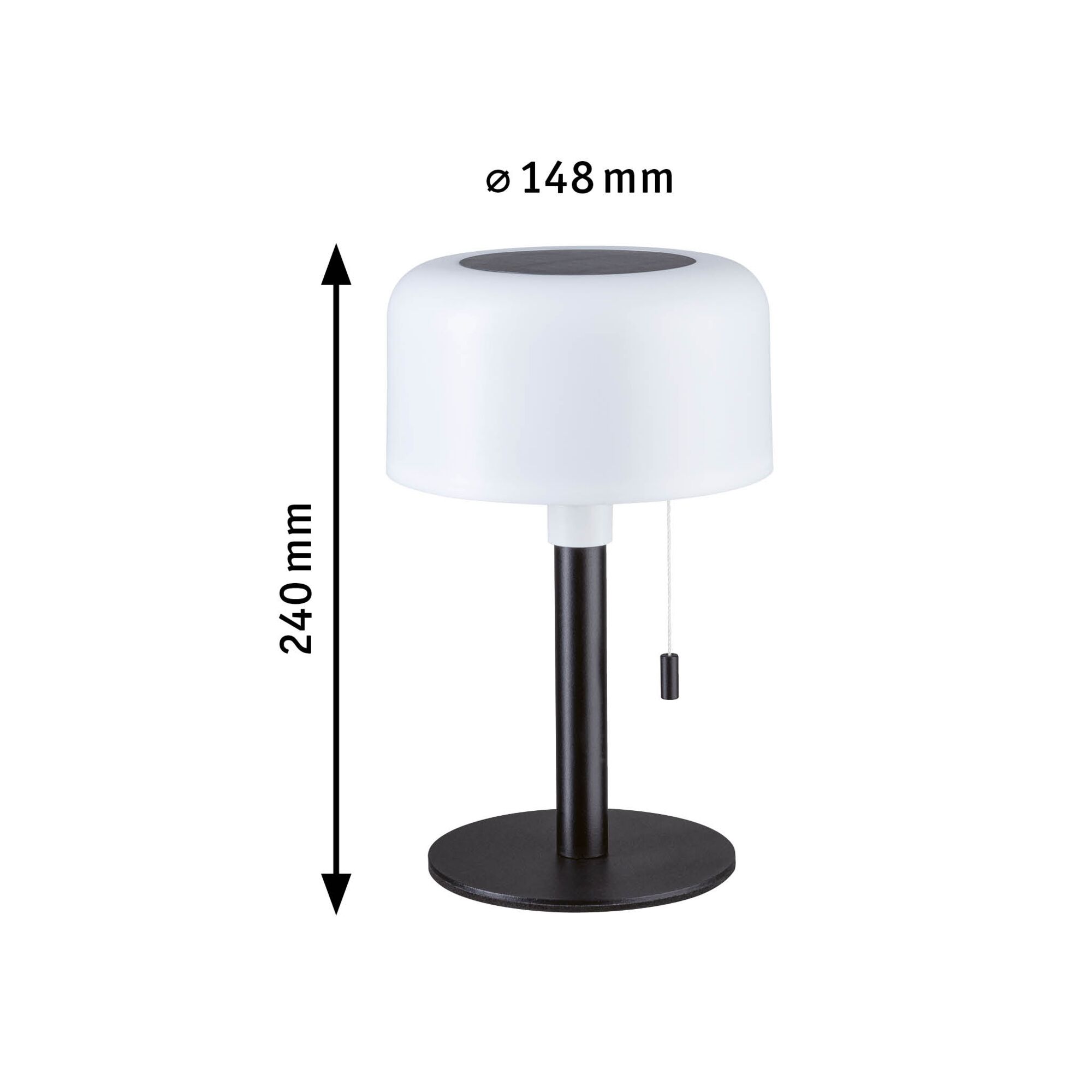 Lampe de table moderne avec abat-jour en verre blanc et base en métal noir, hauteur 240 mm, diamètre 148 mm