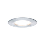 Round LED recessed light in brushed silver aluminum with warm white light for home lighting