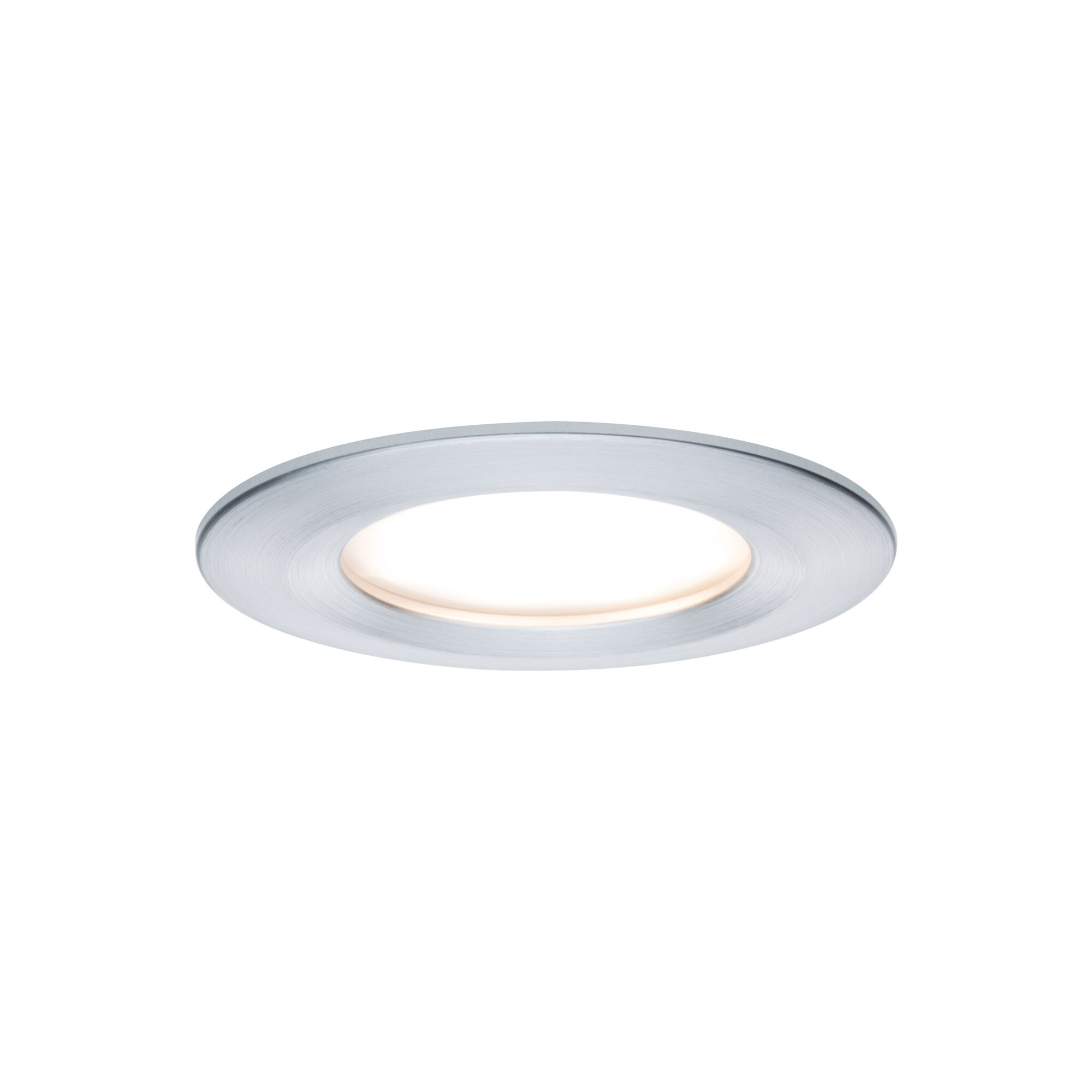 Rundes LED-Einbauleuchte aus gebürstetem Aluminium in Silber mit warmweißem Licht für Wohnräume