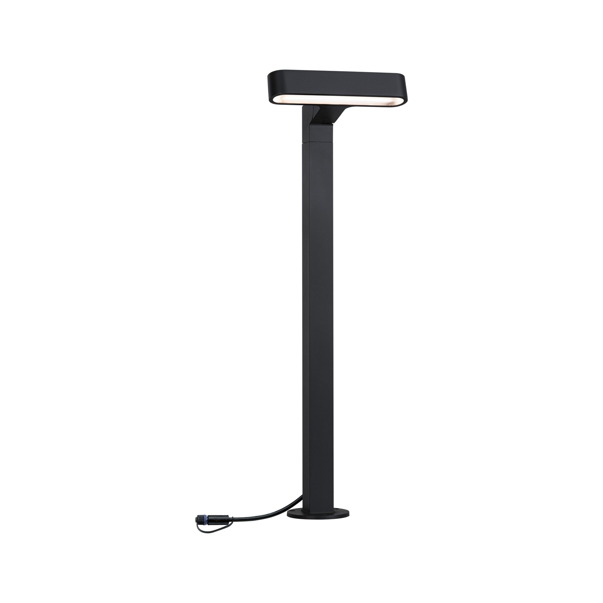 Plug & Shine LED Pollerleuchte Ito Einzelleuchte Horizontale Ausrichtung IP65 3000K 6W Anthrazit Schwarze LED-Außenleuchte aus Metall mit rechteckigem Leuchtkopf und Kabelanschluss für Gartenbeleuchtung