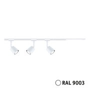 Rail LED blanc en métal avec trois spots orientables pour éclairage intérieur moderne