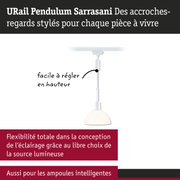 Suspension blanche URail Sarrasani réglable en hauteur avec source lumineuse flexible pour salon