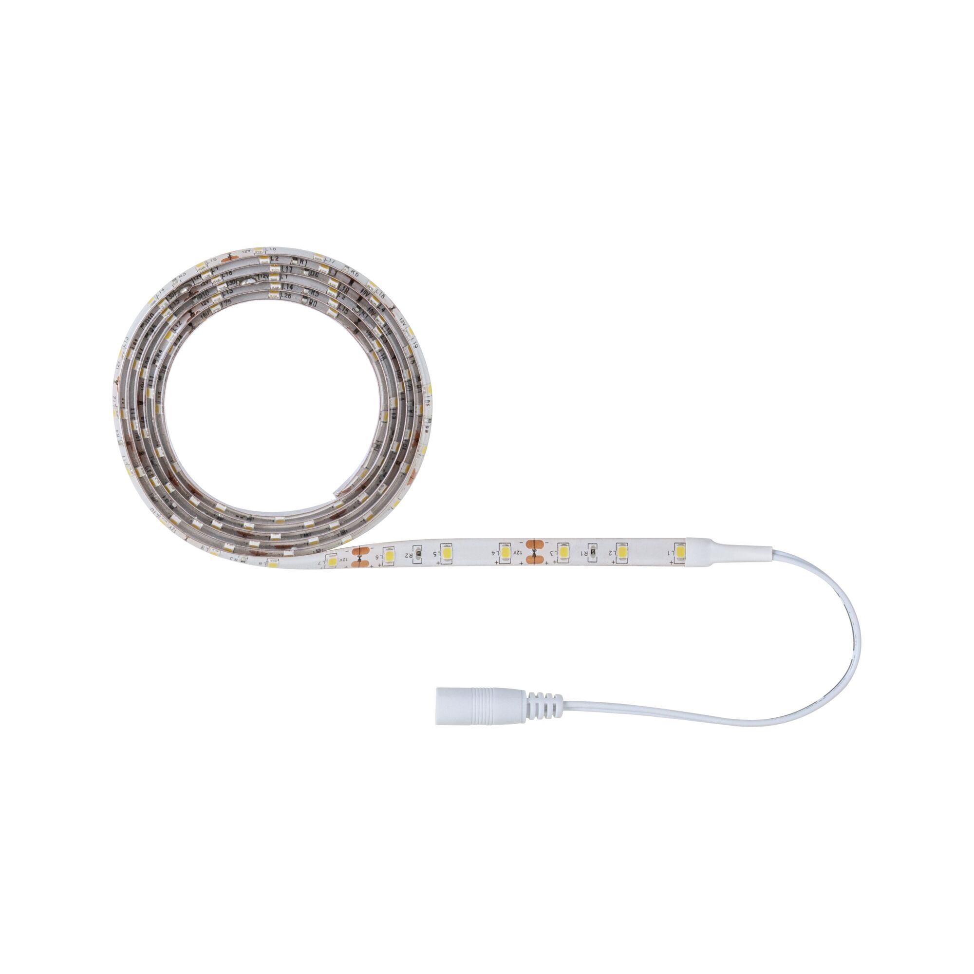 Flexible white LED strip light with connector cable for modern lighting applications