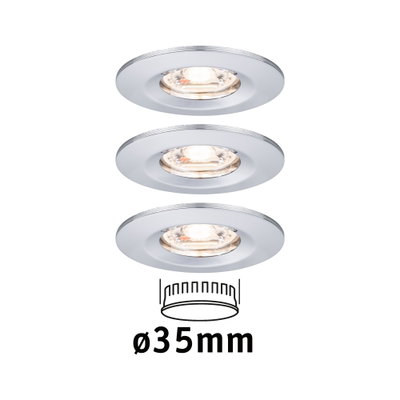Drie witte metalen inbouwspots met 35 mm diameter voor moderne LED-verlichting