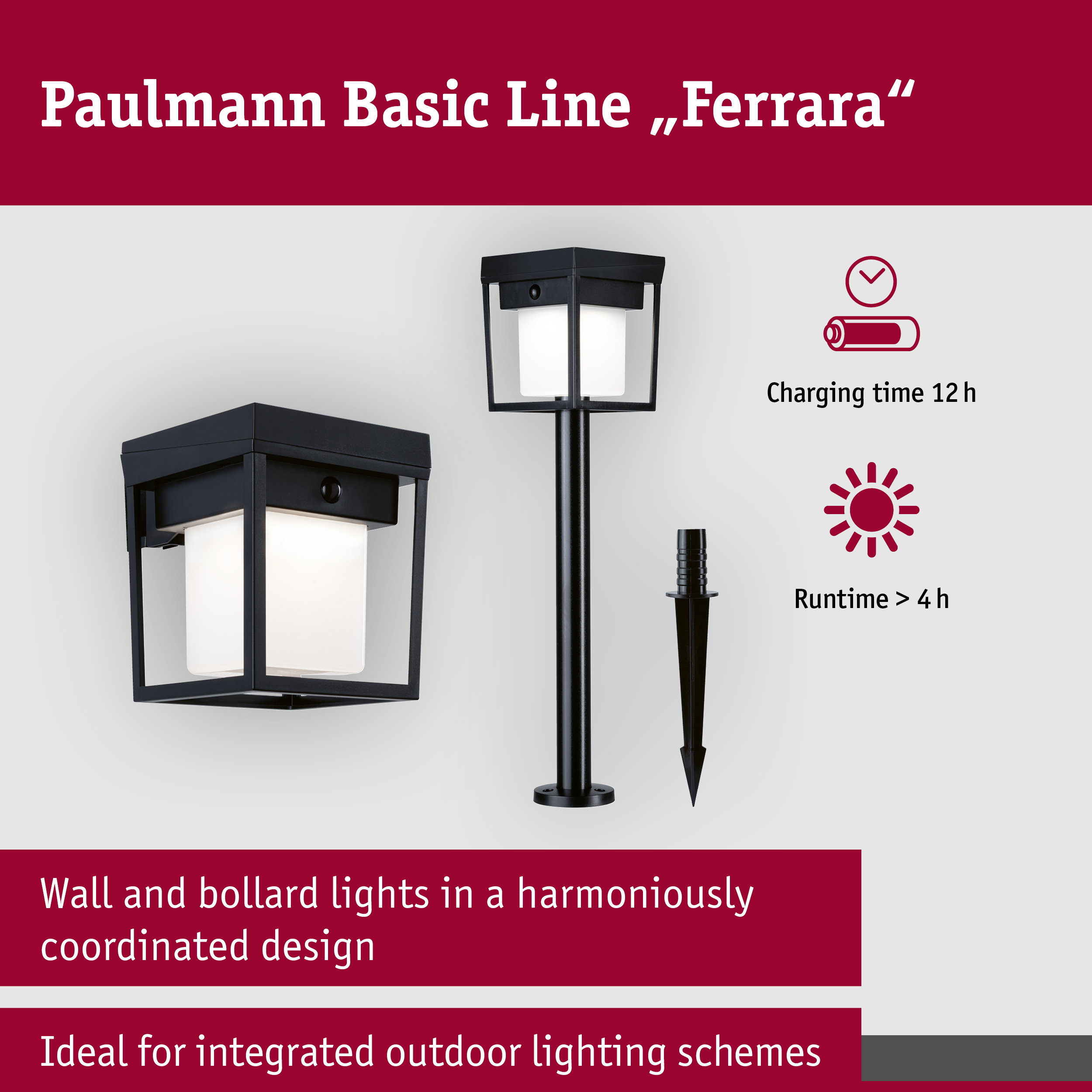 Solar LED Exterior wall light Ferrara IP44 angular 121x156mm 3000K 4,2W 400lm 3,7V Black